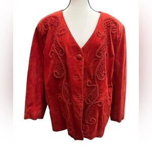 Vintage Jon Lawrence Genuine Leather Suede Coat in red, Sz Large